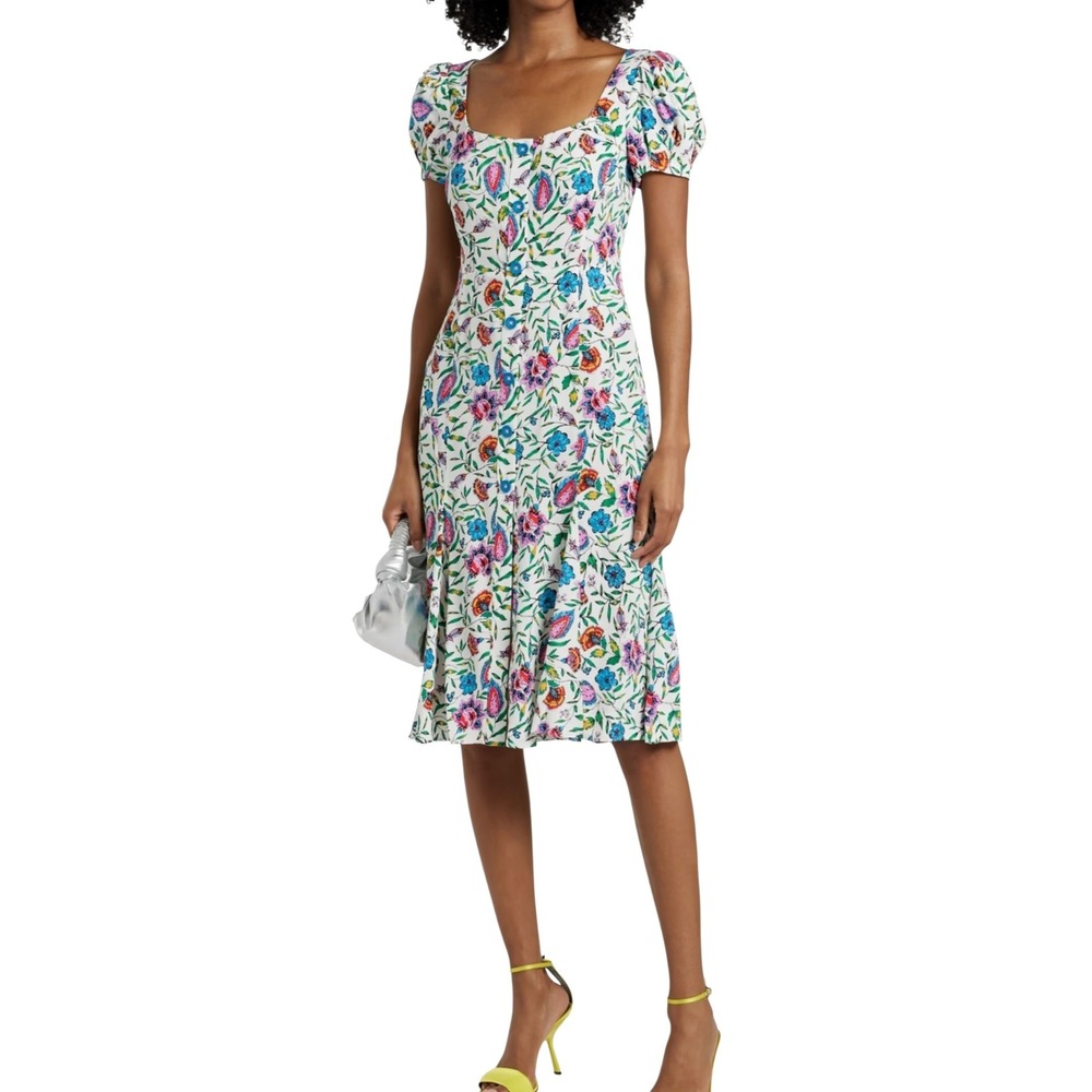 Diane Von Furstenberg Elena Floral Retro Boho Cottagecore Midi Dress sz‎ 0